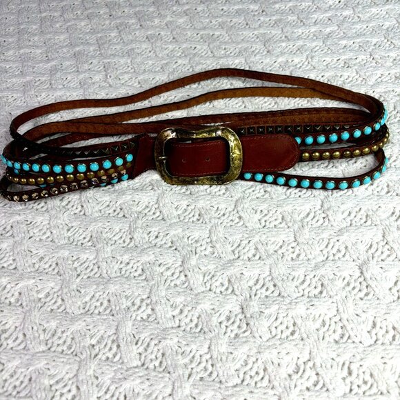 LEATHEROCK Accessories - Leatherock RARE Preston 4 Strand Hip Belt Blue Brown Crystals Made in USA MINT